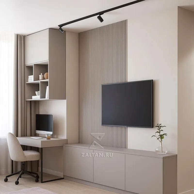ТВ зона с рабочим столом
