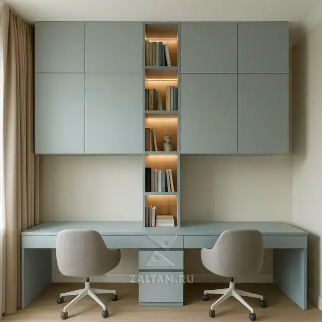 Двойной рабочий стол со шкафами