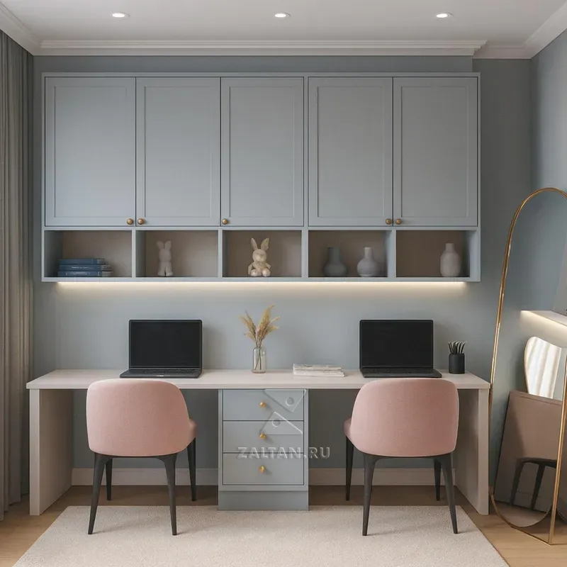 двойной рабочий стол с антресолями