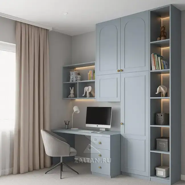 рабочая зона с шкафом под окном