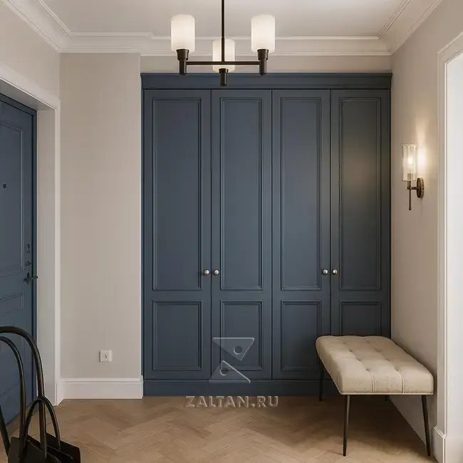 Встроенный синий шкаф в прихожую