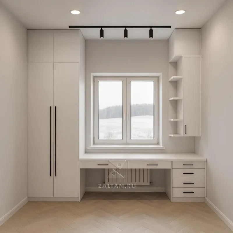 Встроенный рабочий гарнитур у окна