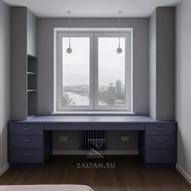 Рабочая зона под окно с тумбами