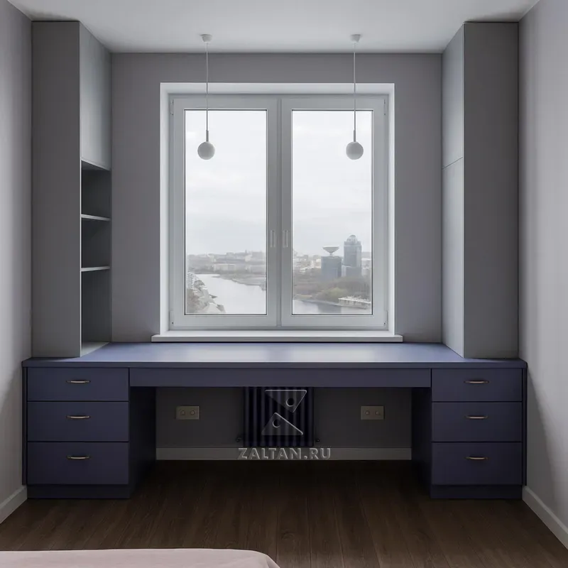 Рабочая зона под окно с тумбами