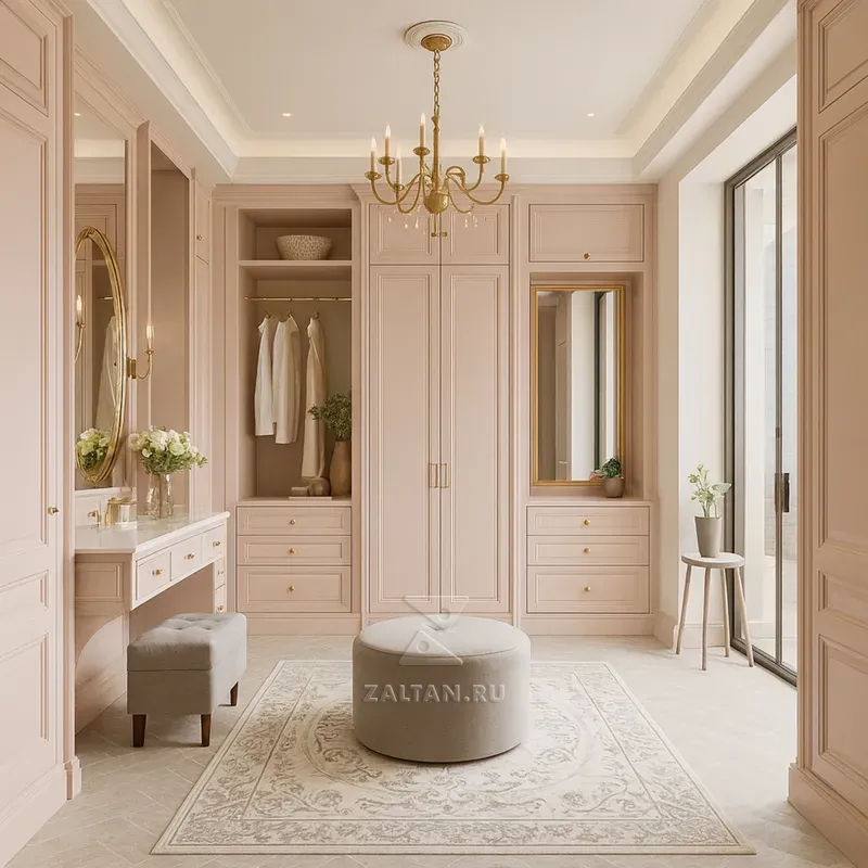 Гардеробная пудровая с туалетным столиком