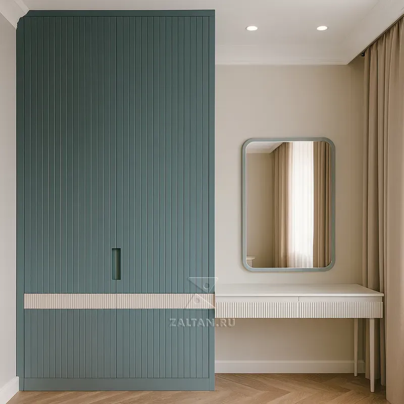 Шкаф встроенный реечный зеленый