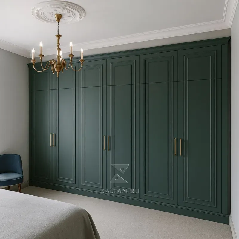 Встроенный платяной шкаф неоклассика зелёный