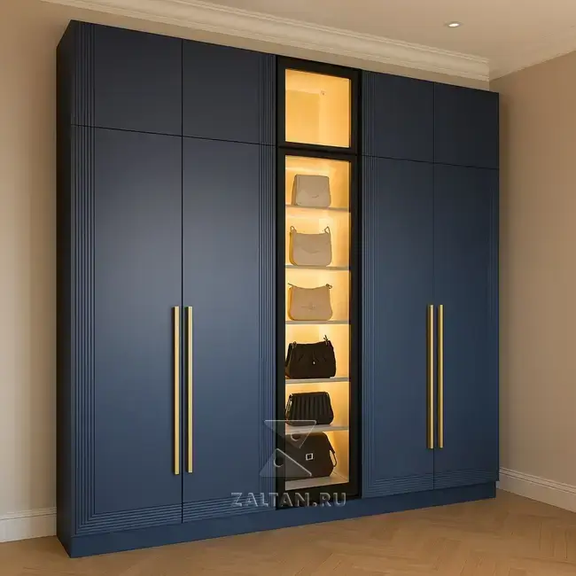 Шкаф синего цвета с витриной