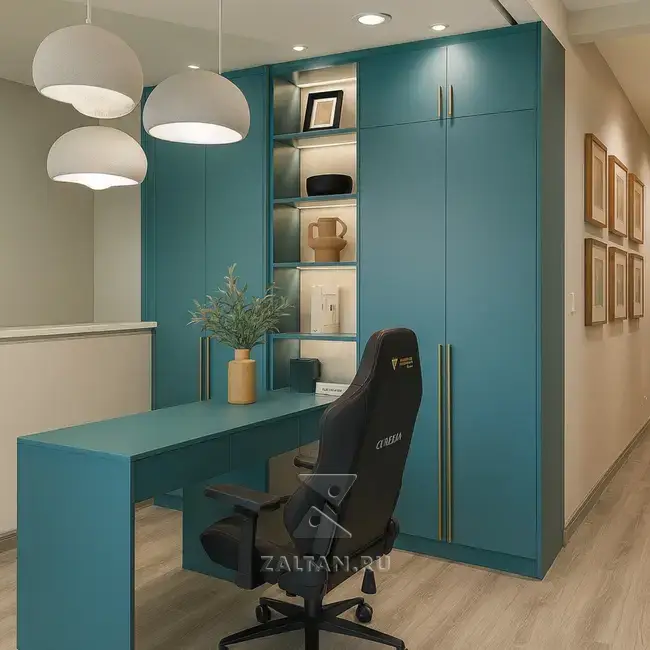 Встроенный шкаф рабочая зона бирюзовый
