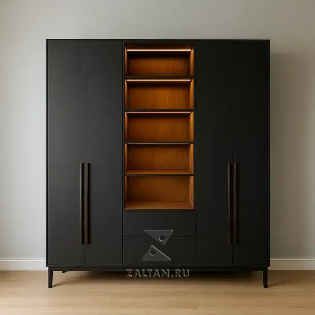 Чёрный шкаф с открытой нишей