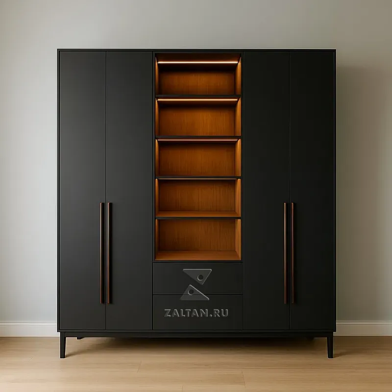 Чёрный шкаф с открытой нишей