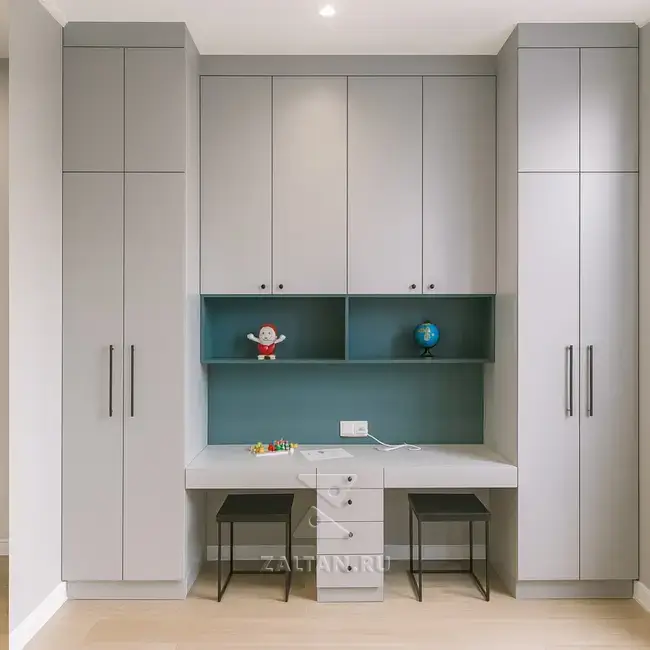 Встроенная мебель со столом и шкафами