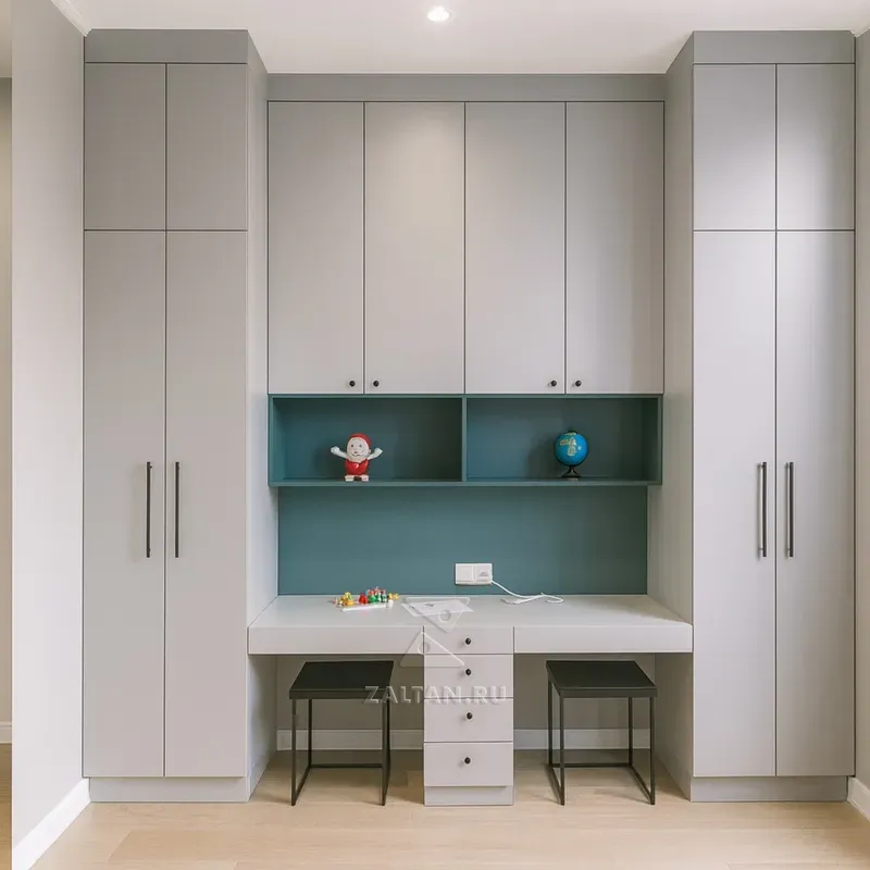 Встроенная мебель со столом и шкафами