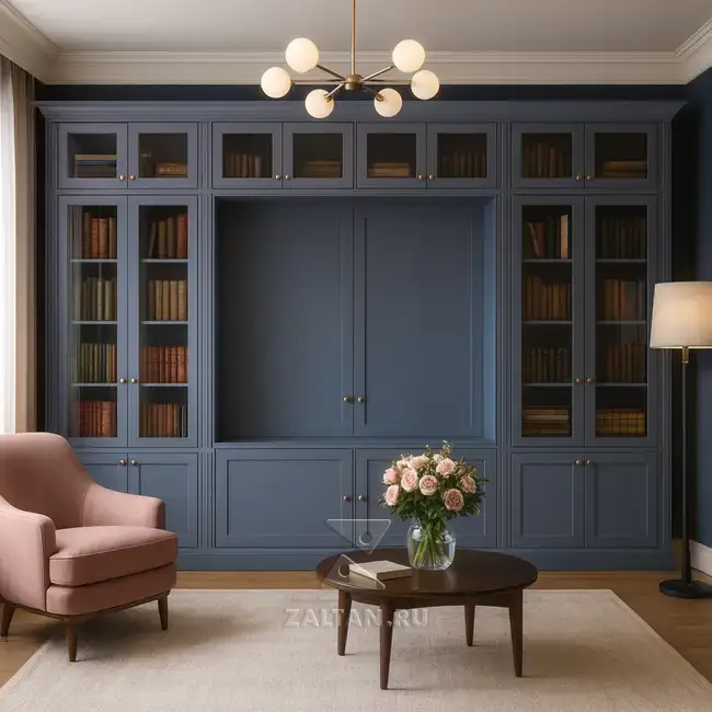 Стенка классика синяя с витринами