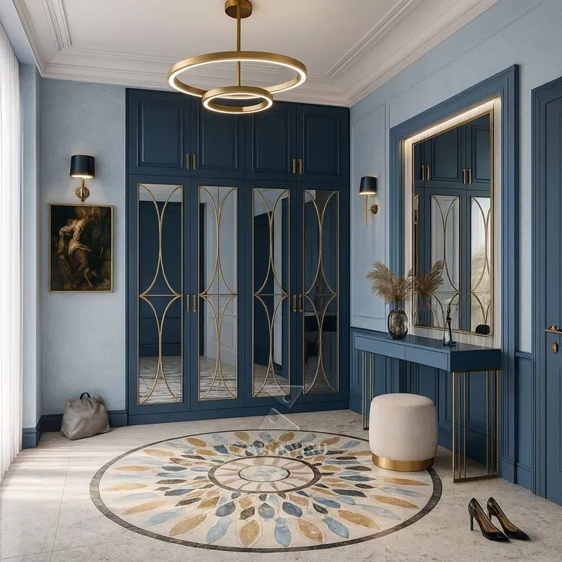 Встроенный шкаф с зеркалом и декором