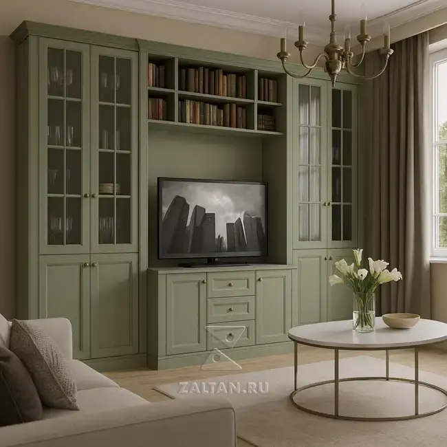 Зелёная стенка с витринами