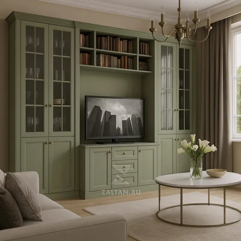 Зелёная стенка с витринами