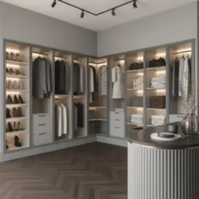 Угловая гардеробная с витринами