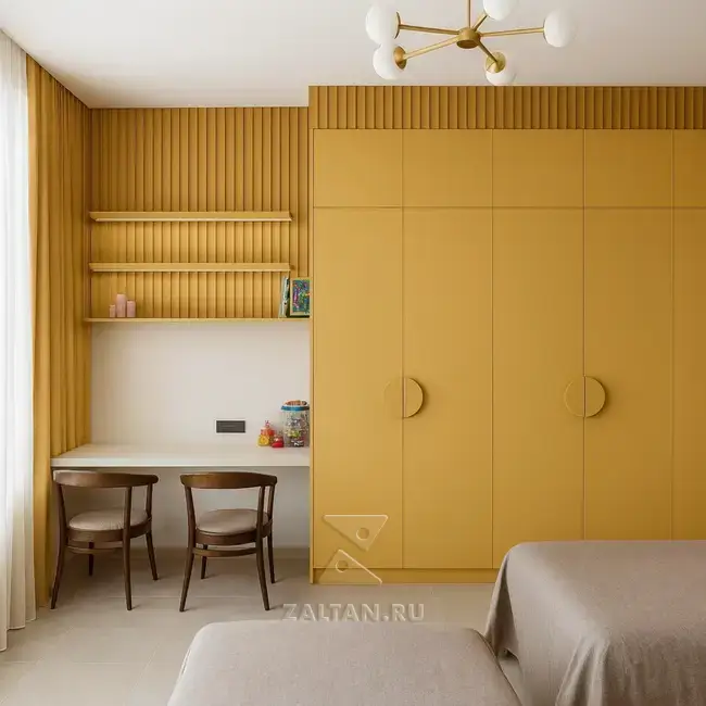 Горчичный встроенный шкаф